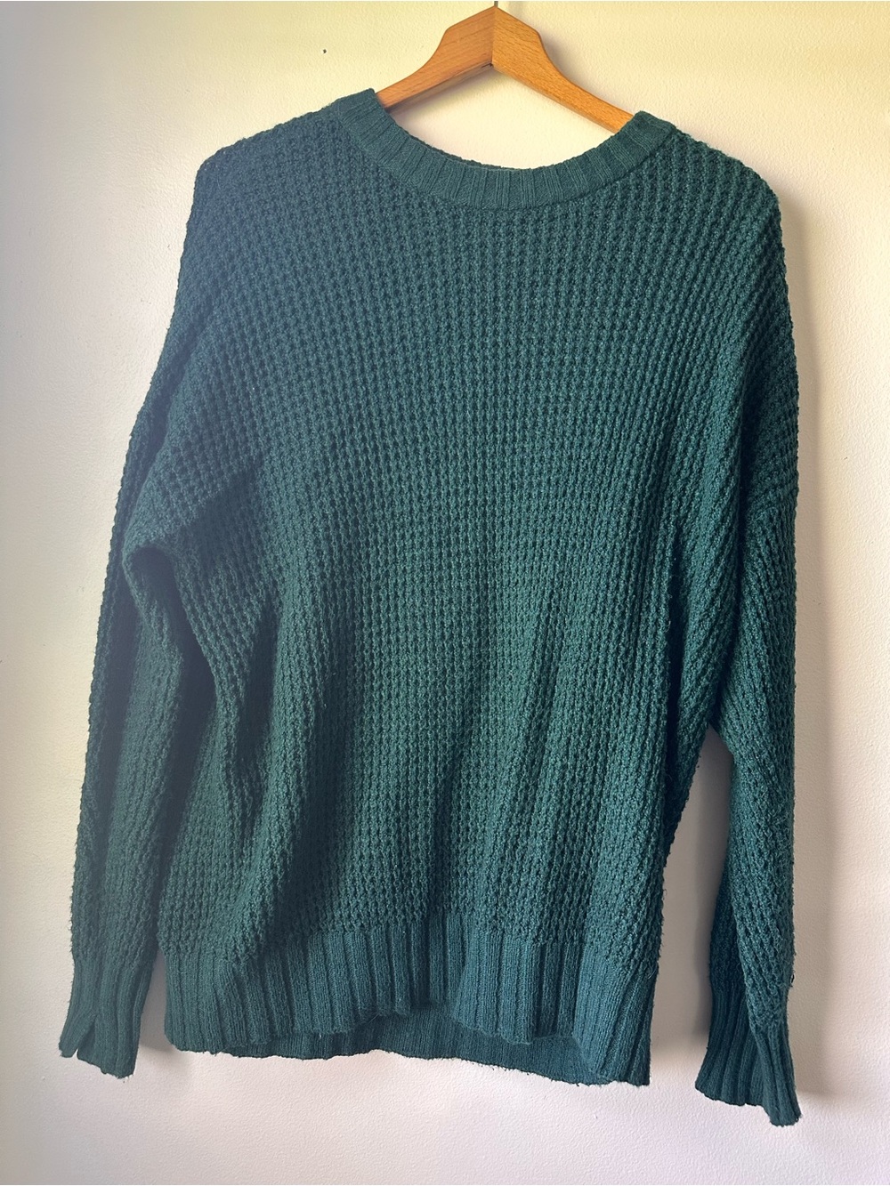American Eagle Outfitters Forest Green Waffle Crewneck Sweater